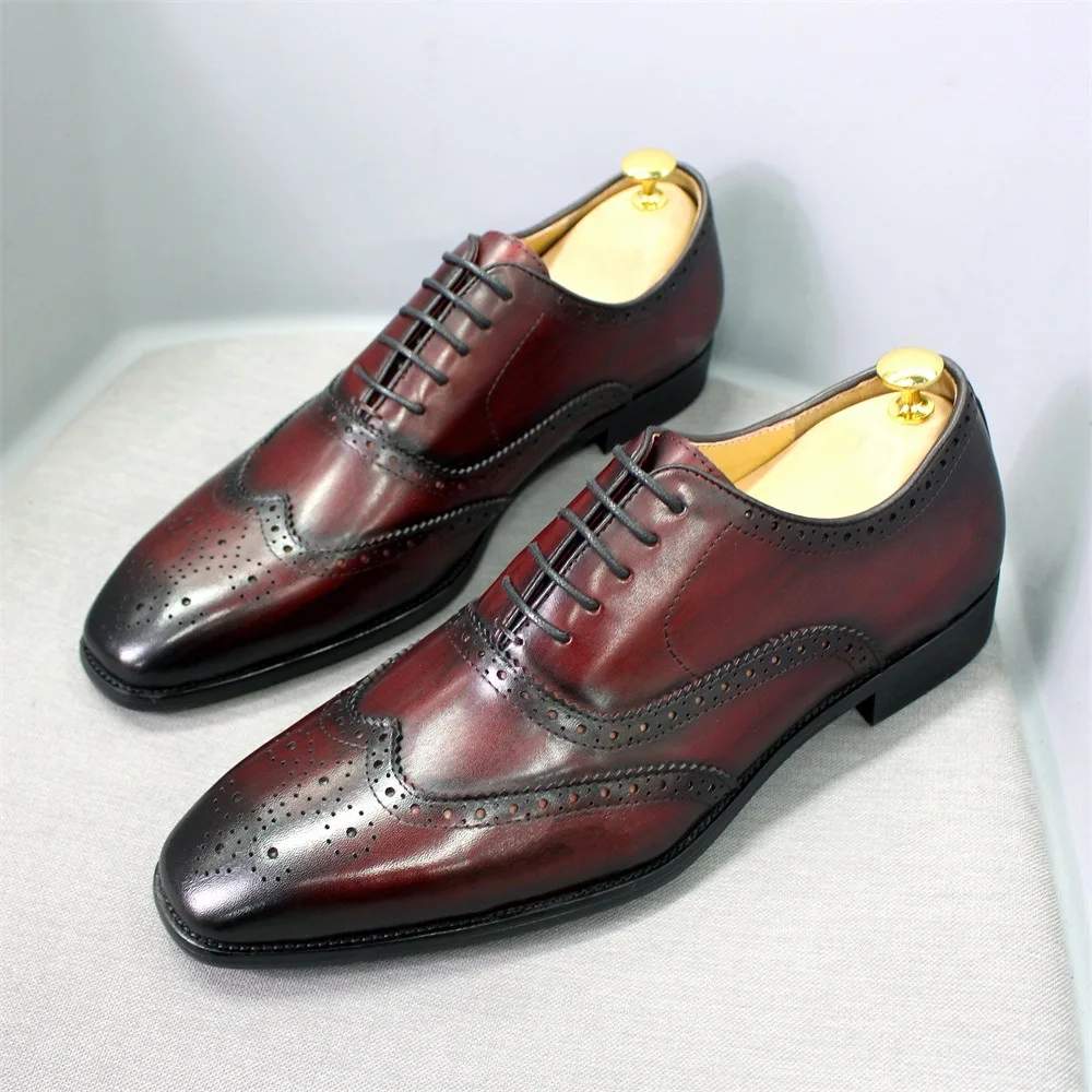 

British Style Men Wedding Shoes Handmade Designer Luxury Genuine Leather Men Office Party Brogue Shoes White Man Oxfords