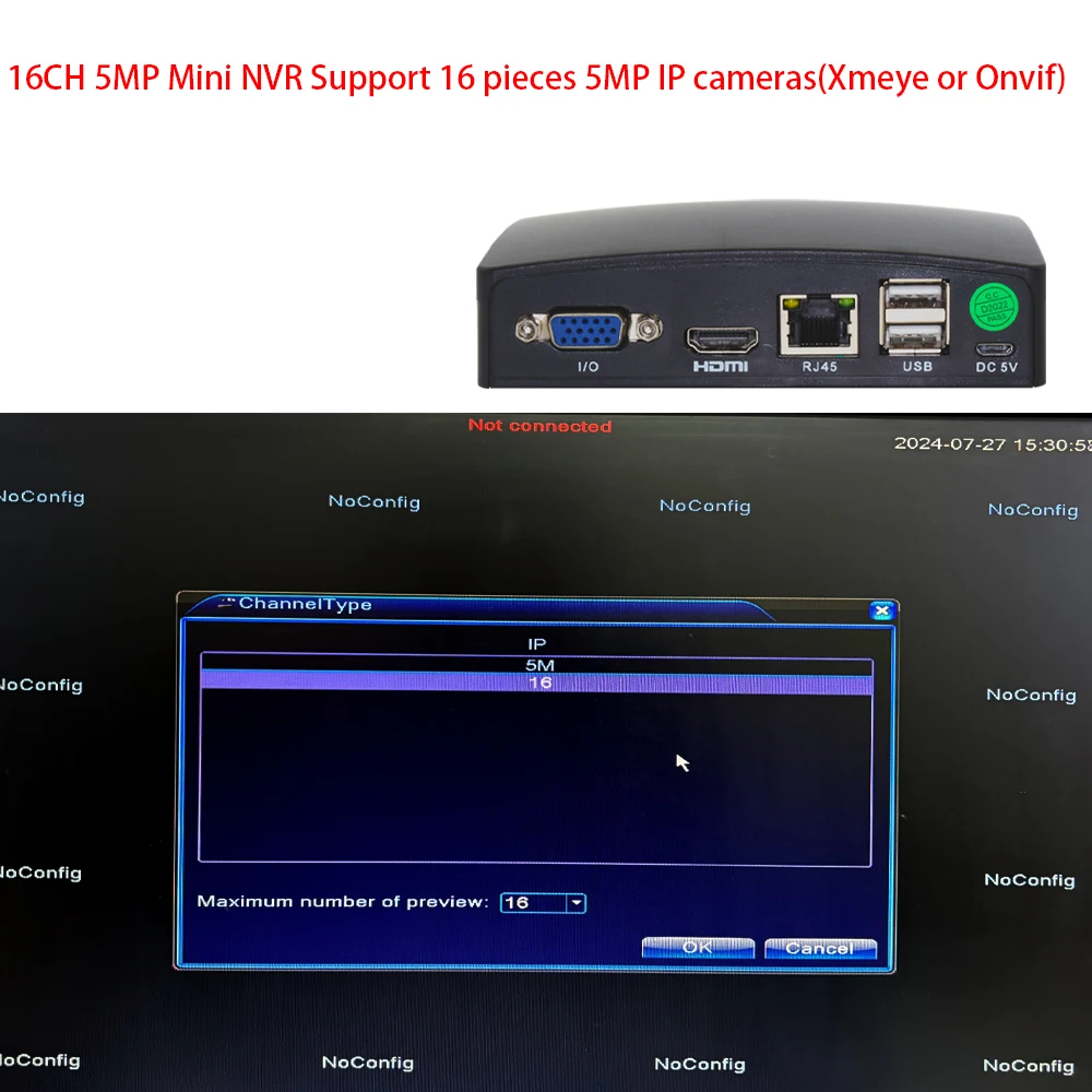 Network Video Recorder Xmeye with Wifi Function 16Ch 5MP Mini NVR Support Face Motion Detect Alarm P2P For CCTV IP Onvif Camera