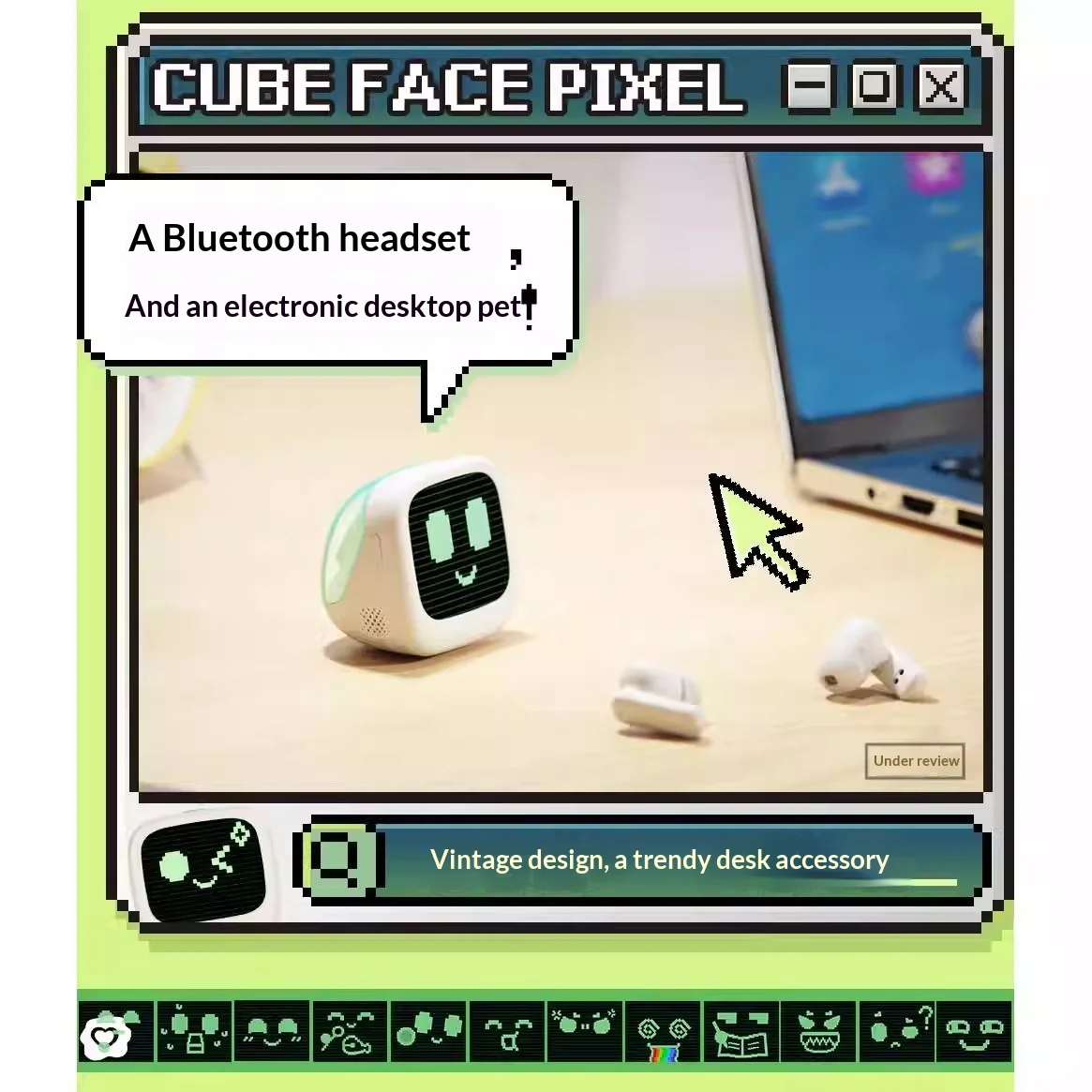 [وصول جديد] سماعات بلوتوث CUBE FACE Pixel Pocket Music Retro LCD تعمل باللمس، هدايا سماعة رأس بلوتوث لاسلكية حقيقية