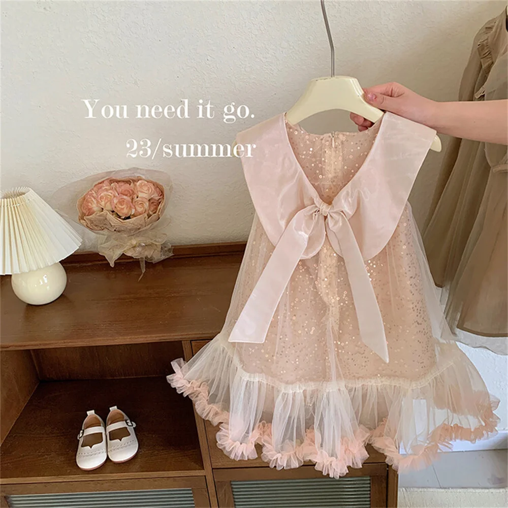 Flip Collar Doll Collar Girls\' Dress Summer Princess Skirt Camisole Skirt Puffy Skirt Mesh Skirt xl01