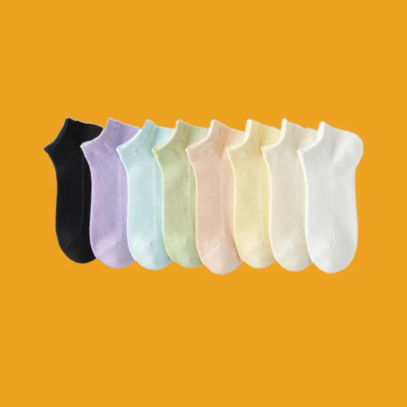 Chaussettes en coton à tube court pour femmes, chaussettes respirantes, absorbant la transpiration, bouche peu profonde, chaussettes confortables en maille, chaussettes fines d'été, 5/10, 2024 paires