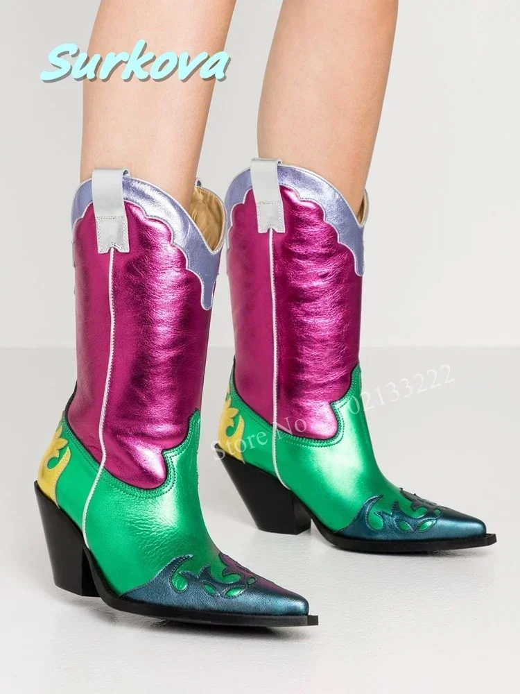 Elegant Retro Mid-calf Boots Multicolor Pointed Toe Slow Chunky Heel New Arrival Fashion High Quality Luxury Women Shoes
