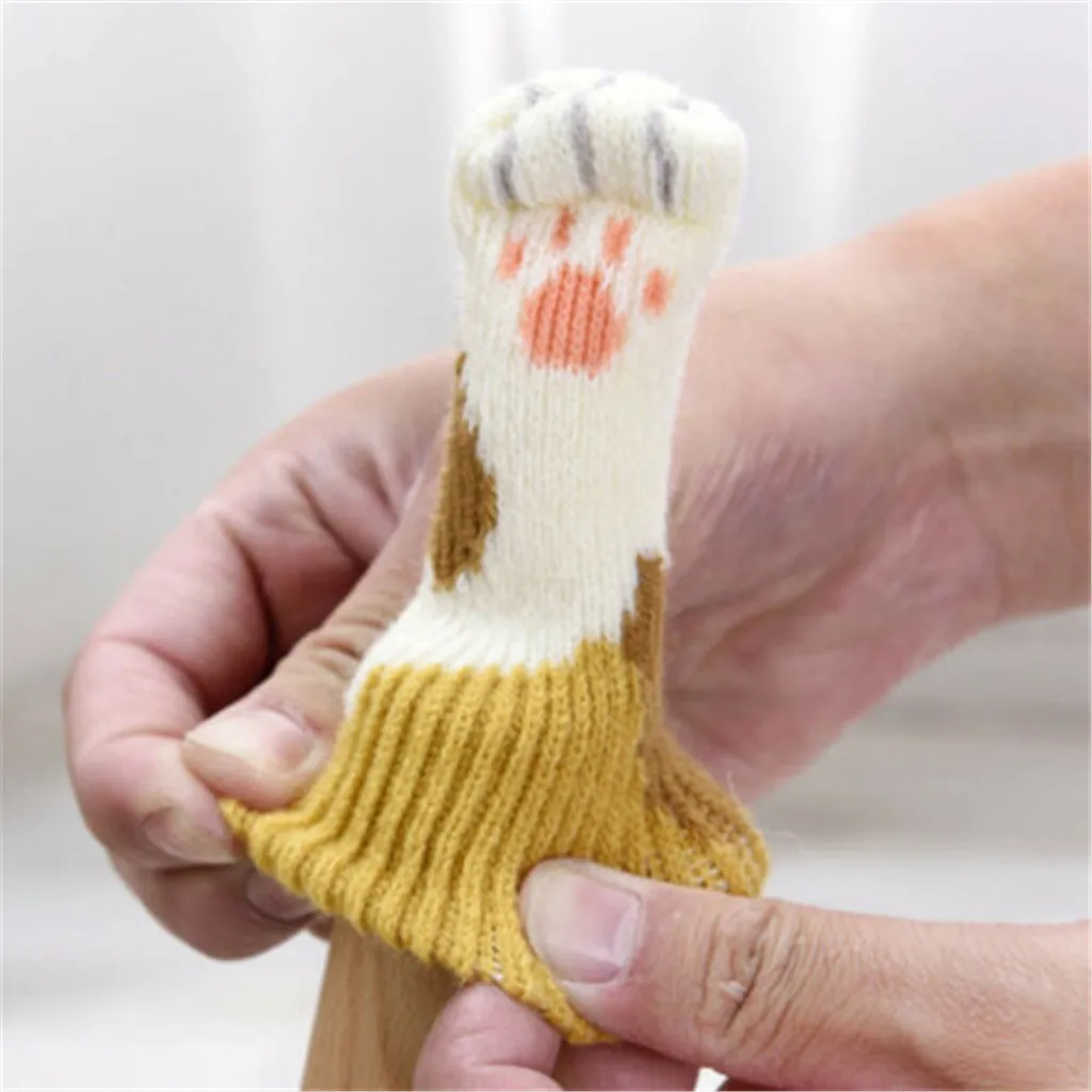 Leg Chair Cat Feet Pads 4Pcs Knit Kitty Protector Floor Table Cover Tools & Home Improvement