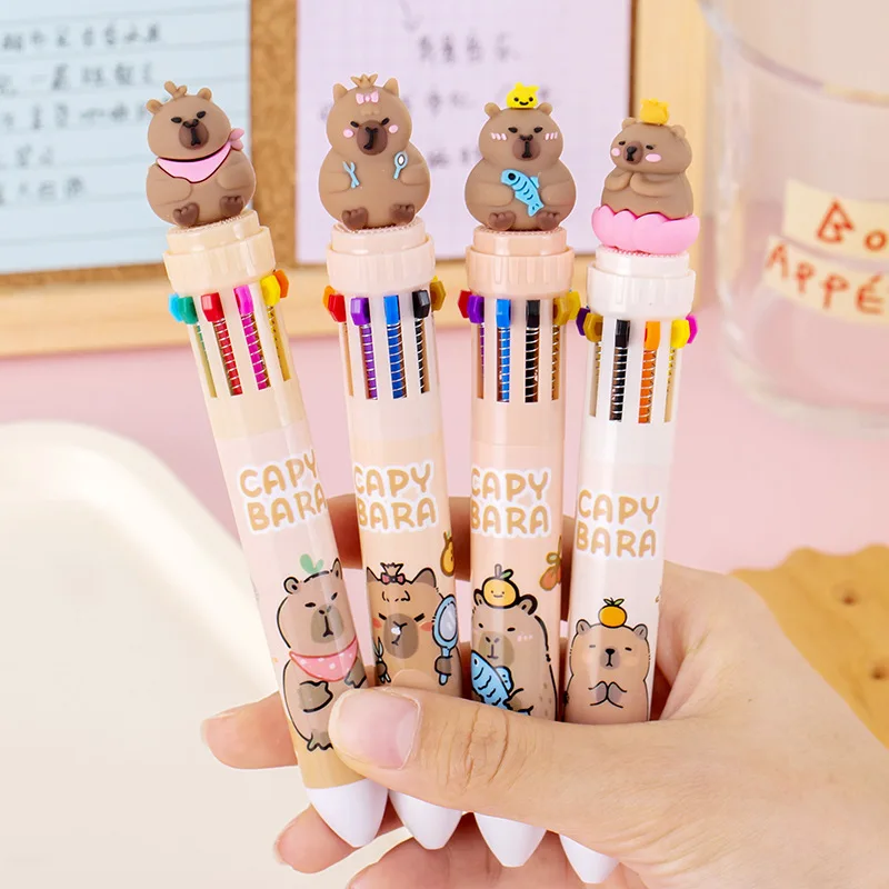 Imagem -02 - Canetas Esferográficas Kawaii Capybara 10 Cores Desenhos Animados Baiacu Caneta Esferográfica Crianças Escola Escritório Escrita Bonito 10 Pcs por Lote