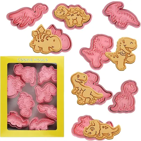 8PCS Dinosaur Animal Cookie Mold Dough Stamp Plastic 3D Pressable Cookie Mold DIY Candy Cake Baking Mold Pastry Decorating Tools