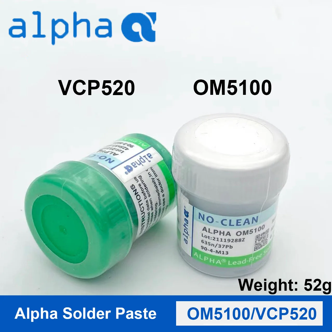 Pasta de soldadura Original ALPHA OM5100/VCP520 BGA PCD punto de fusión 138 ℃ / 183 ℃ Lata para Reballing de chips de placa base/NO CLEAN ﻿