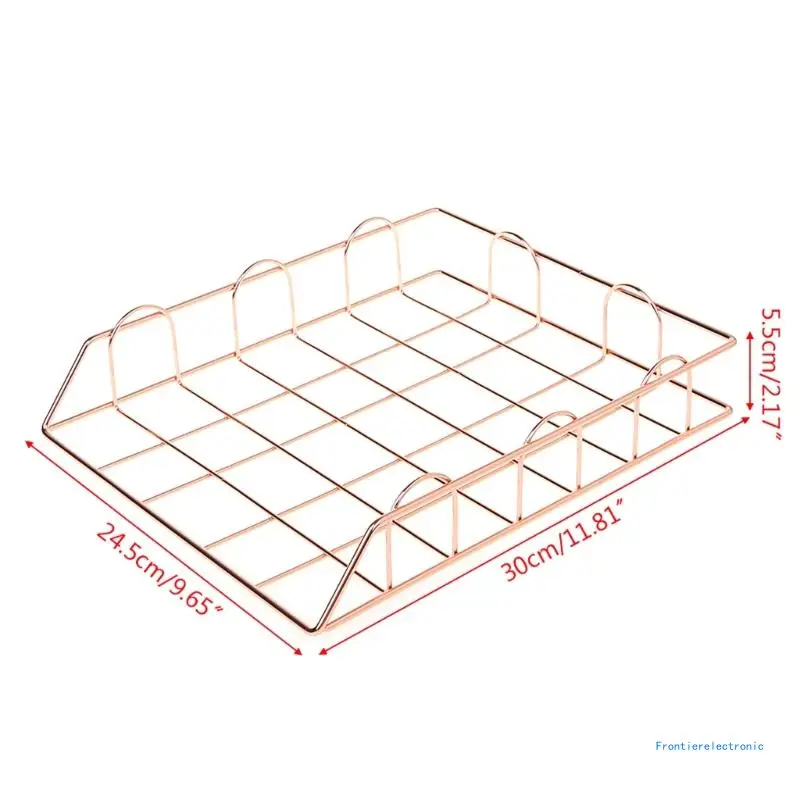 2pcs Multifunctional Stackable Paper Tray Desk File Desk Ornaments Rose Golden for Office Home School DropShipping