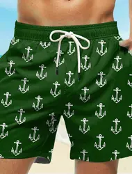 Pantalones cortos de playa para hombre, bañadores de secado rápido con ancla en la cintura, informales, microelásticos, Estilo Hawaiano, novedad de 2024