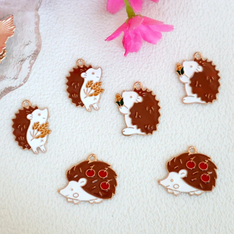 10pcs Cartoon Cute Animal Metal Pendant Kawaii Hedgehog Enamel Alloy Charms DIY Necklace Bracelet Earings Keychain Accessory