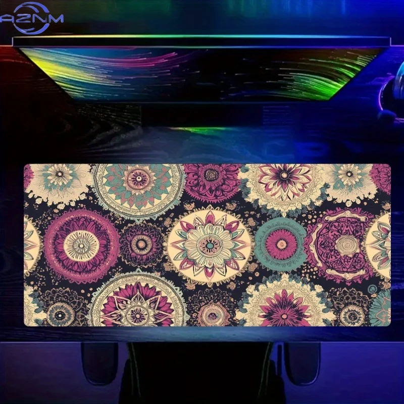 1pc Bohemian Circle Pattern Mouse Pad, Polyester Material, Large Desk Mat for Office, Laptop, Gaming, Christmas Decoration, Birt