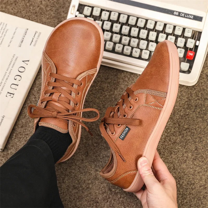 Shoes for Women Sneakers Low Cut Lace Up Leather Casual Shoes Women Wide Minimalist Barefoot Shoes Walking Sneakers