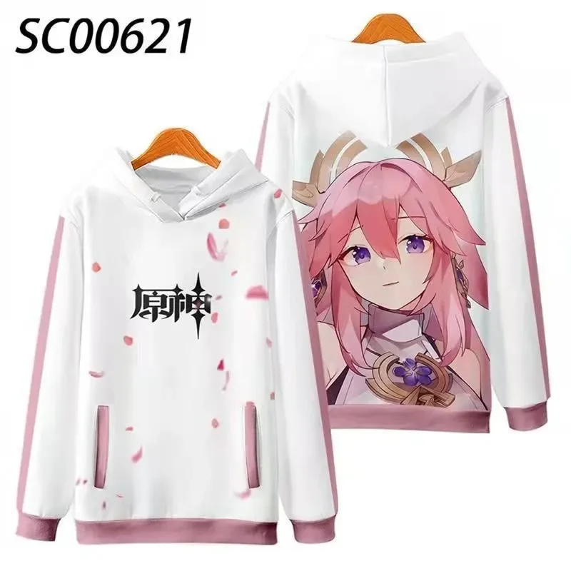 Genshin Impact Yae Miko sweatshirt hoodie cosplay Noelle 3D kaus bertudung unisex ukuran besar Pullover harajuku pria