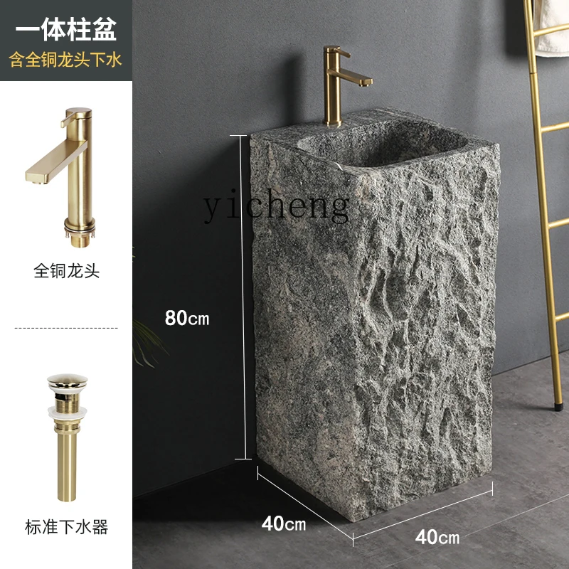 

XL Outdoor Courtyard Column Basin Natural Stone Wash Basin Villa Garden Balcony Sink Integrated Washstand