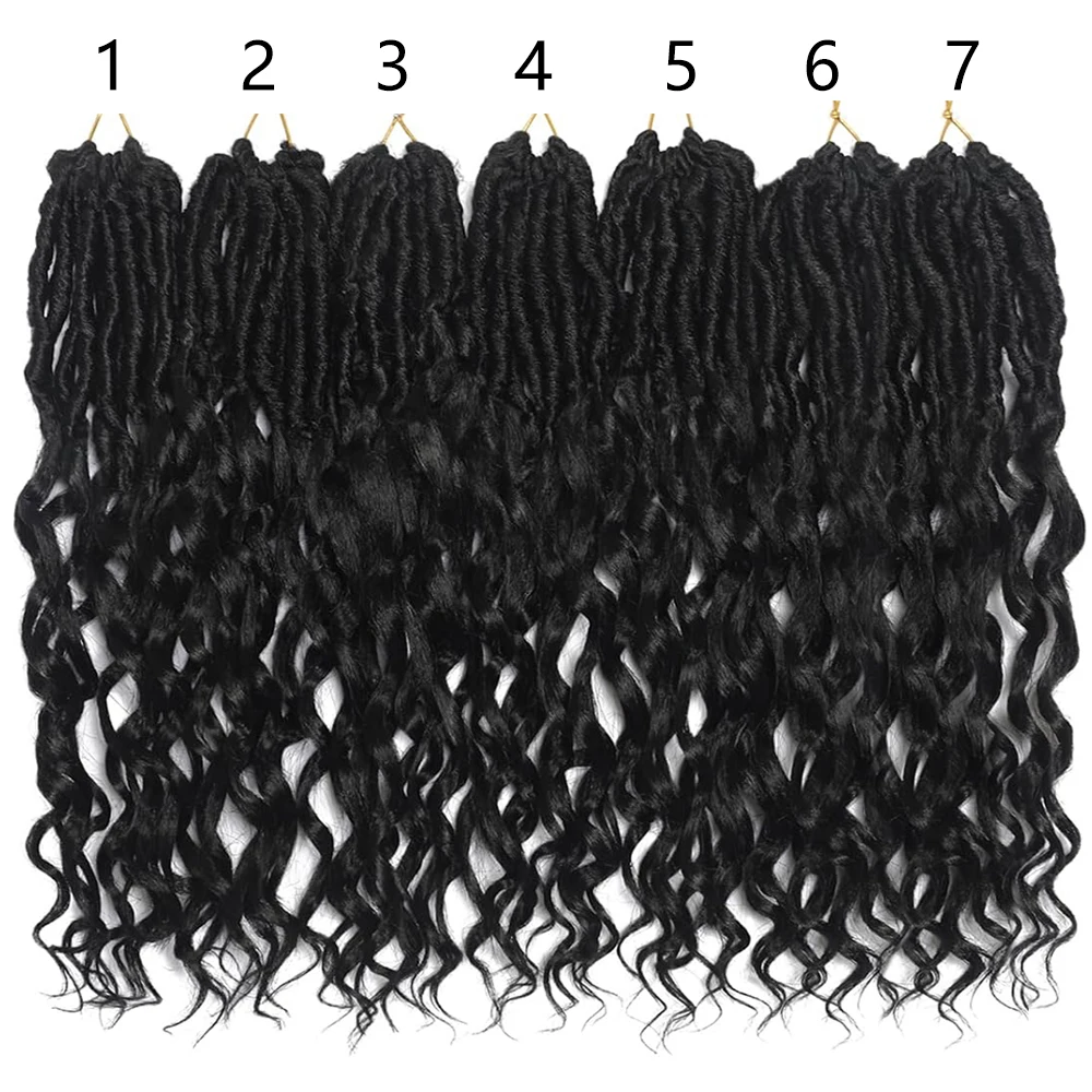 Rambut Crochet Deep Faux Locs untuk Wanita Kulit Hitam 7 Paket Rambut Crochet Goddess Locs Pra-Loop dengan Ujung Keriting Sintetis Pra-Loop