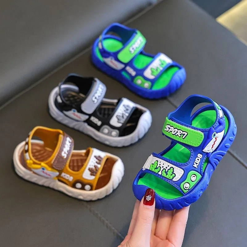 2026 Children' Fashion Sport Sandals Shark Patterns Breathable Wear-resistant Soft Shoes With Adjustable Velcro For Boys & Girls