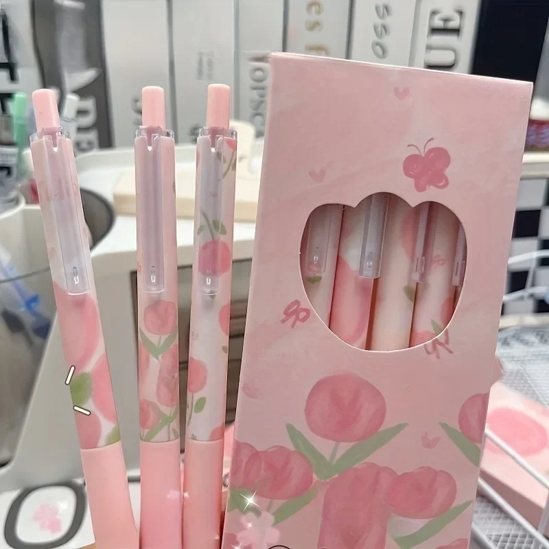 6 Pack Cute Click Pens, 0.5mm Ink, Office School Supplies, Christmas New Year Valentine's Day Gifts, Neutral Design school
