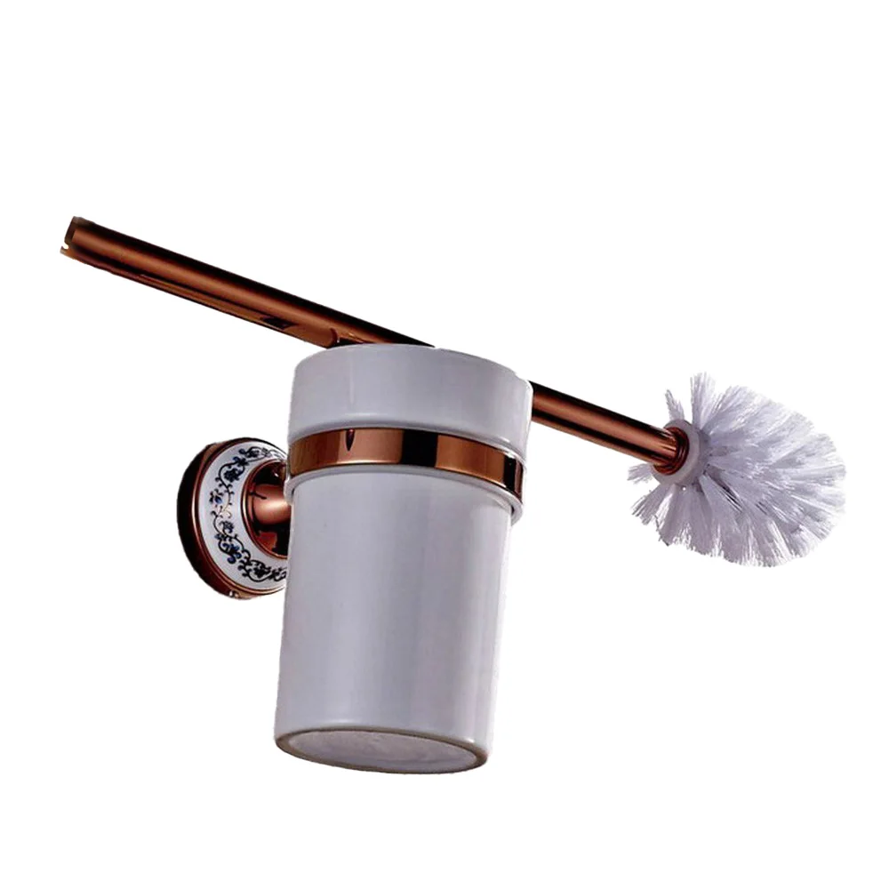 Ensemble de brosse de toilette murale et support, or rose, cuivre, laiton, brosse blanche, tasse en céramique, accessoire HOAccessory, aba387