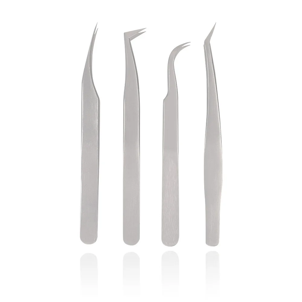 High quality silver stainless steel grafting eyelash tweezers clip set dolphin clip