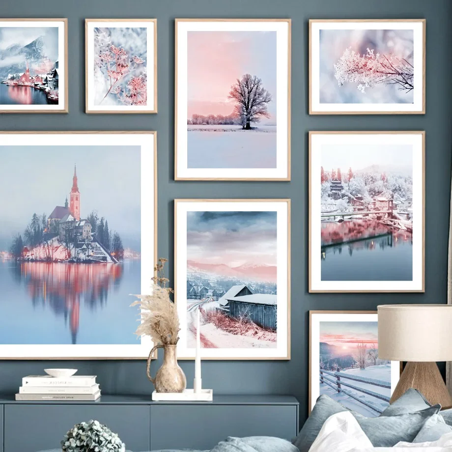 

Winter Castle Snowy Forest Tree Landscape Wall Art Canvas Painting Nordic Posters And Prints Picture For BedRoom Home Decoration