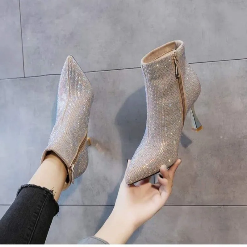 Maogu 2024 New Winter Autumn Ankle Boots Women High Heels Fashion Women\'s Sock Boot Designer Sexy Party Dress Shoes Zipper 34