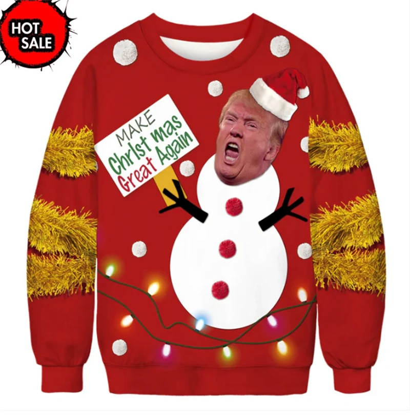 Hot Sale Donald Trump Christmas Ugly Sweater Men Women Crewneck Pullover Top 3d Funny Printed Pattern Xmas Fashion Sweaters