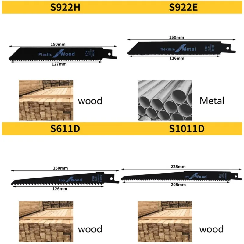 4pc Reciprocating Saw Blades High Carbon Steel Wood Pruning Saw Blades For Plastic Pipe Metal Cutting S922H/S922E/S611D/S1011D