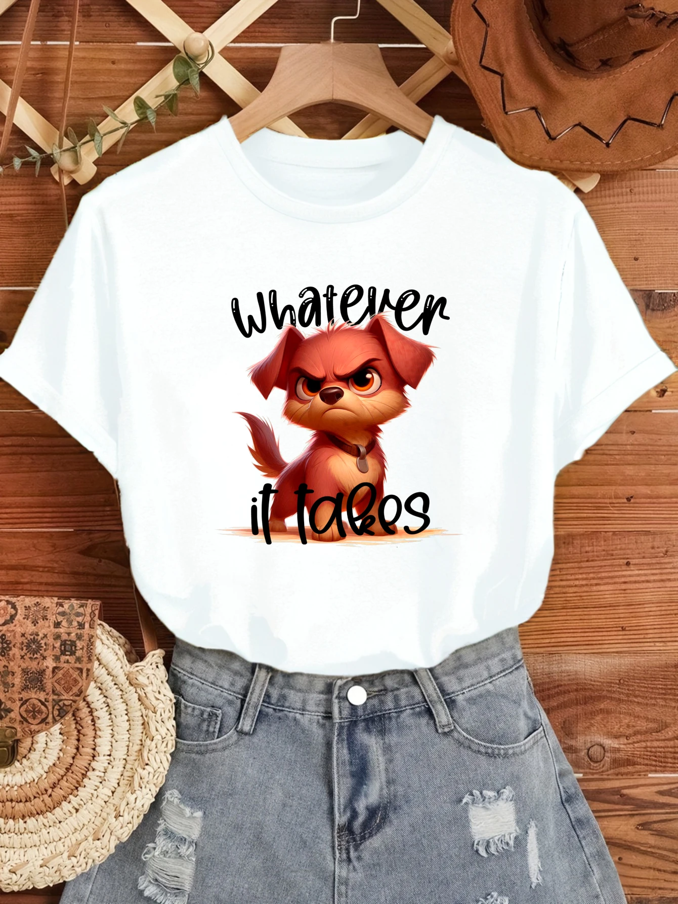 

Women's T-shirts Chinese style Basic Oversize Tee Gym t-shirt Casual 100% cotton Whatever It Takes Dog printed tee summer