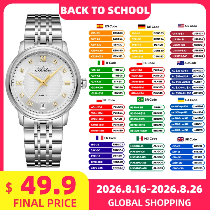 Montres de luxe pour femmes ADDIES, montre-bracelet à quartz avec verre saphir de 31 mm, bracelet en acier inoxydable pour femmes, montre d'affaires étanche.