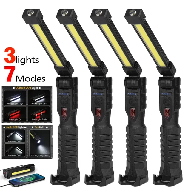 Nowa składana latarka COB LED światło robocze hak do zawieszania 7 trybów magnetyczna latarka USB z możliwością ładowania przenośna lampa błyskowa robocza