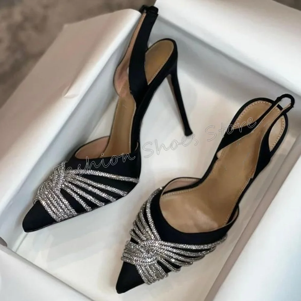 

Black Pointed Toe Crystal Strap Pumps Stilettos High Heels High Heel Shoes for Women Fashion Heels 2024 New Zapatos Para Mujere