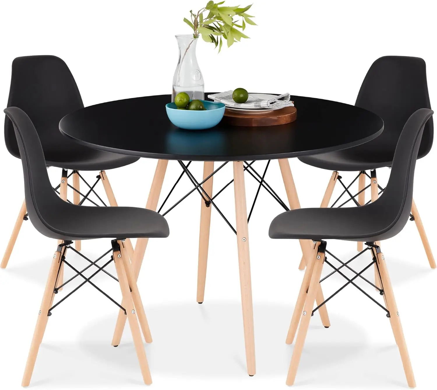 Best Choice Products 5-Piece Dining Set, Compact Mid-Century Modern Table Chair Set for Home Apartment w/ 4 Chairs Plastic Seats