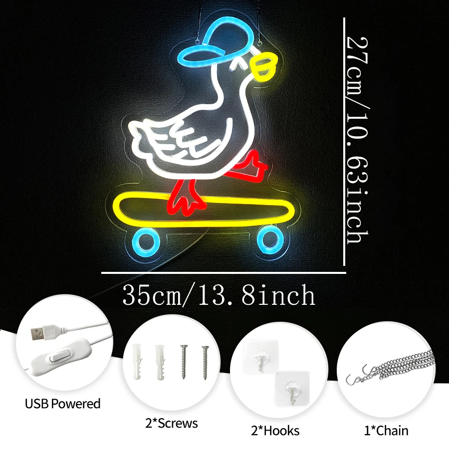 Skateboarding Duck Led Neon Sign, Interesting Animal Icon Wall Decor, Bedroom Living Room Game Room Skateboarding Club Sign.