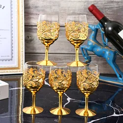1pc Vintage European Metal Goblet Hollow Engraving Golden Wine Cups Wine Glass Goblet for Party Wedding Use 12*5cm
