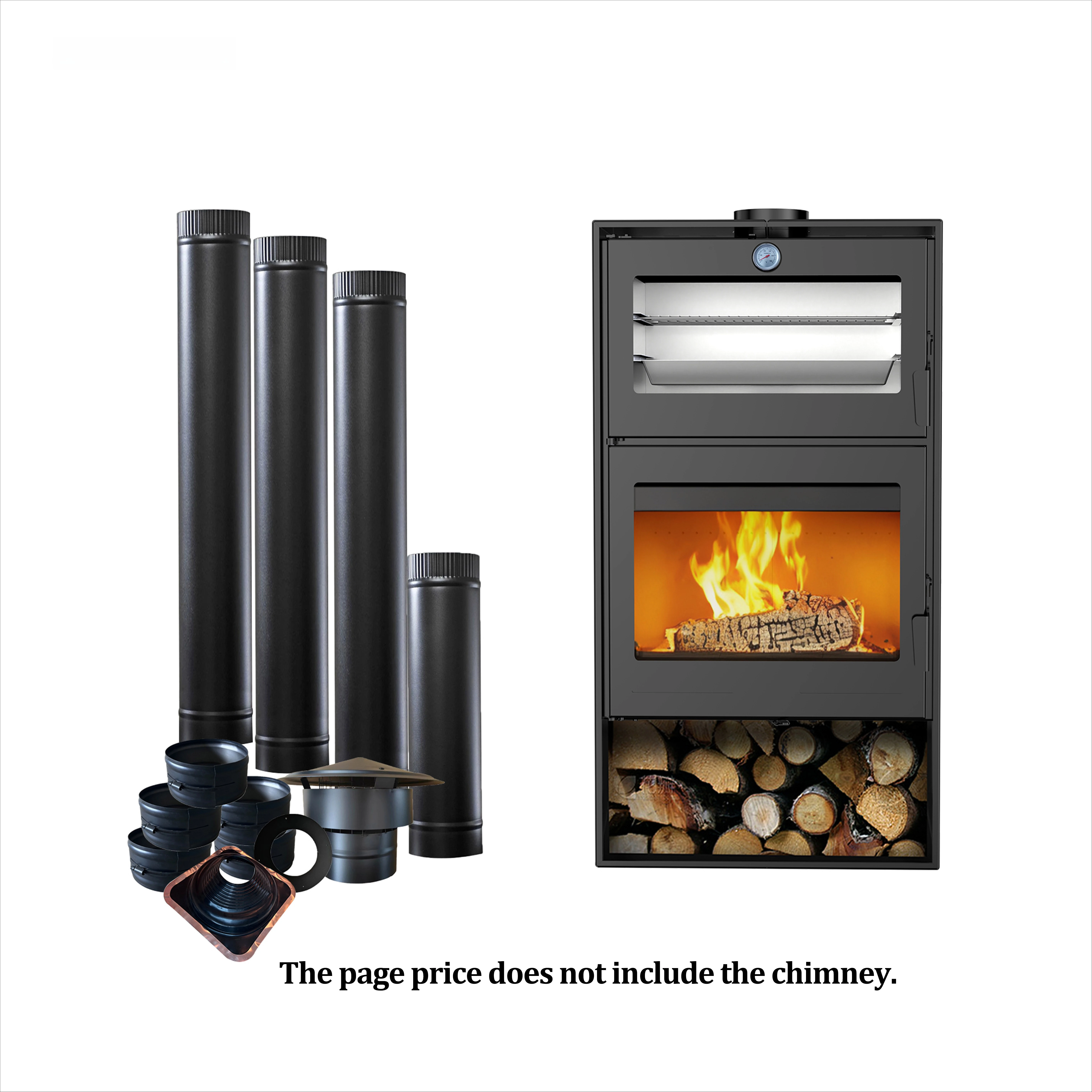 14KW Eco-friendly Wood Stove With Oven and Log Storage  Indoor Wood Burning Stove for Heating and Cooking