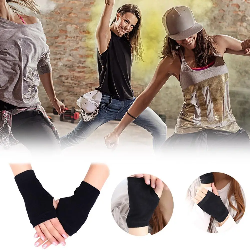 

1pair Black Short Half Finger Fingerless Knit Wrist Glove Half Finger Fingerless Gloves Women Men Cycling Accessories