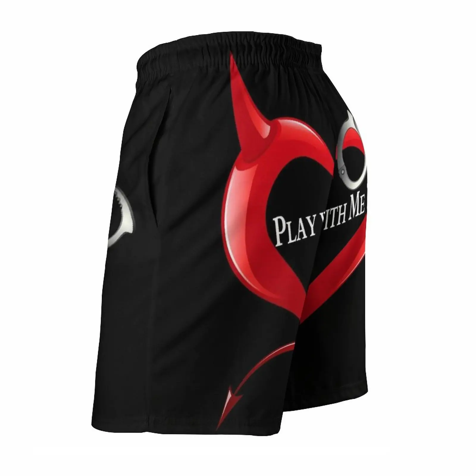 Devil Heart And Handcuffs-White Text Black Background. Men'S Swim Trunks Quick Dry Volley Beach Shorts With Pockets For Men'S