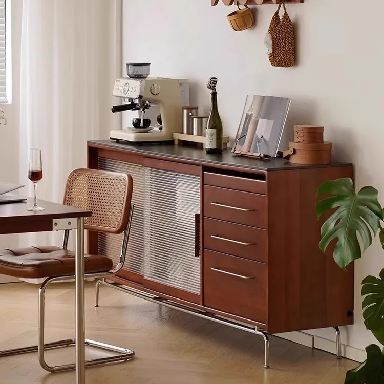

Nordic solid wood dining side cabinet rock slab locker medieval furniture Japanese storage small apartment tea cabinet kitchen c