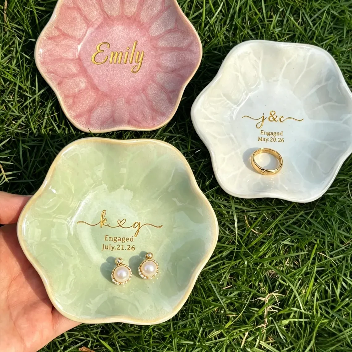 Custom Engraved Ceramic Ring Tray, Personalized Jewelry Holder, Bridesmaid Gift, Wedding Keepsake, Party Favor for Her
