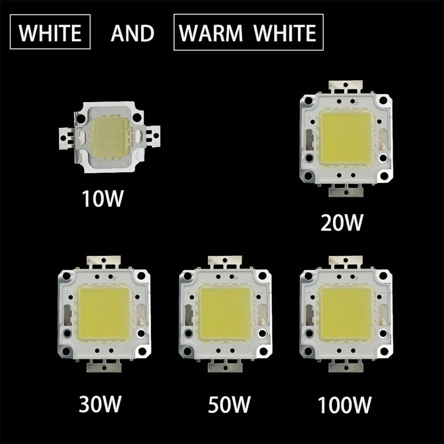 3 pièces de puces LED COB à haute luminosité, 100W 50W 30W 20W 10W, blanc chaud pour projecteur à faisceau large à monter soi-même