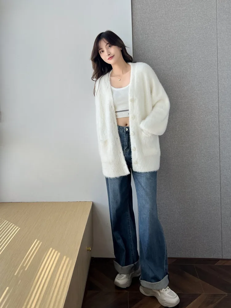 Korean style Solid Knitted Cardigan Women Autumn Winter New Casual Single Breasted Sweater Chic Long Sleeve Cardigan