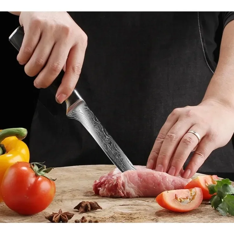 Kitchen Boning Knife Damascus Laser Stainless Steel Chef Knives Meat Cleaver Beef Sheep Fish Cutter Wood Handle Kitchen Supplies