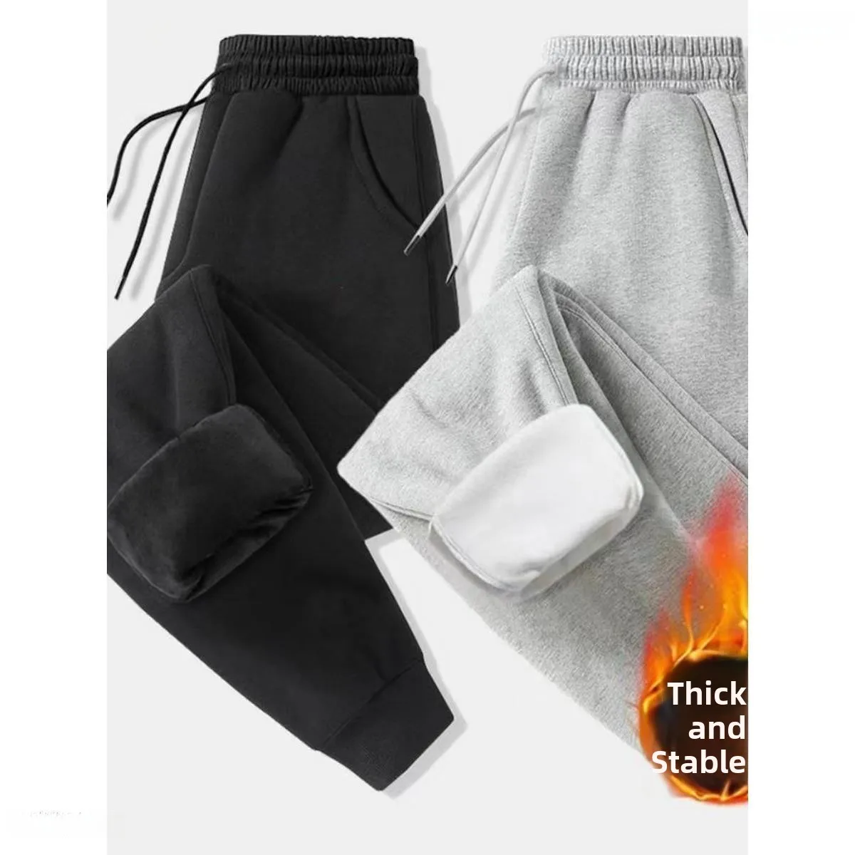 

Thickened Fleece Men's Casual Sports Pants Autumn Winter Warmth Keeping Loose Fit Sweatpants Elasticated Cuffs Polyester Fiber