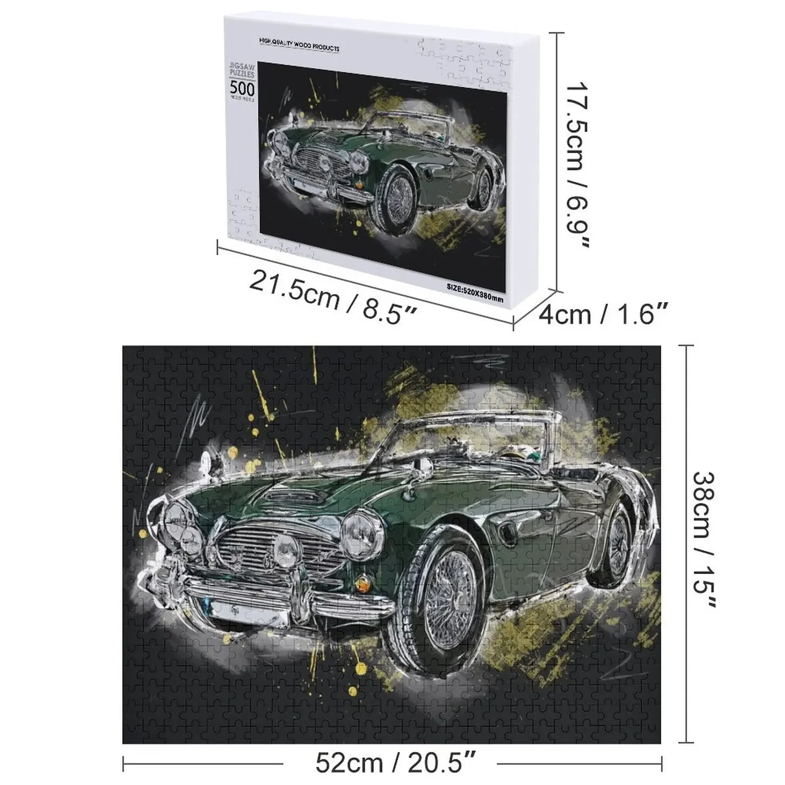 أوستن هيلي 3000، سيارة رياضية بريطانية ريترو، أحجية الصور المقطوعة القابلة للتحويل العتيقة، صورة مخصصة، اسم مخصص، ألغاز ألعاب أطفال