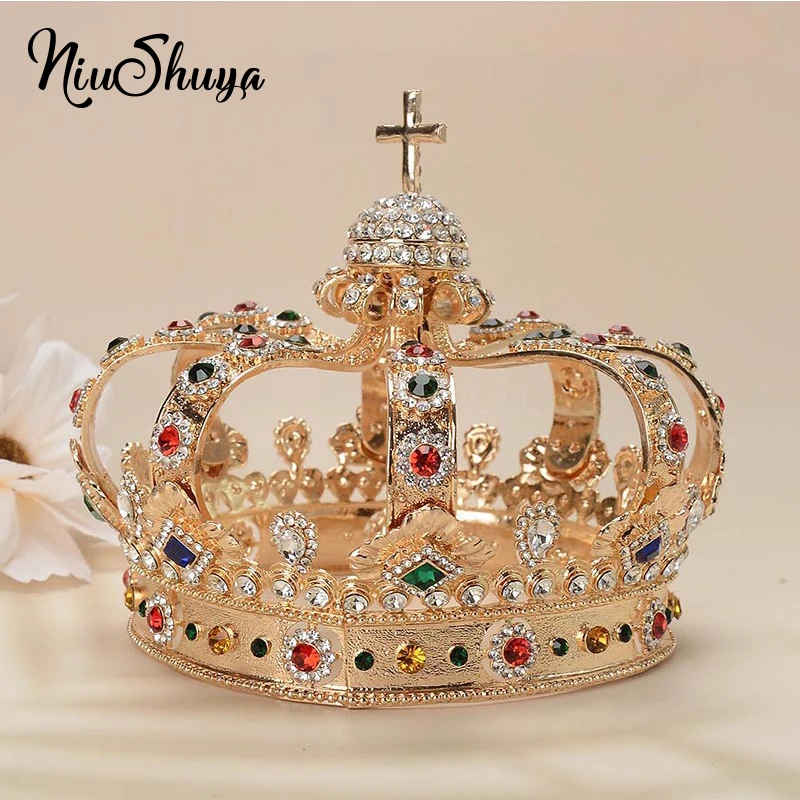 NiuShuya New Medieval King's Big Crown Vintage Hair Crown Headwear Men Round Performance Head Accessories Unisex Prince Tiaras