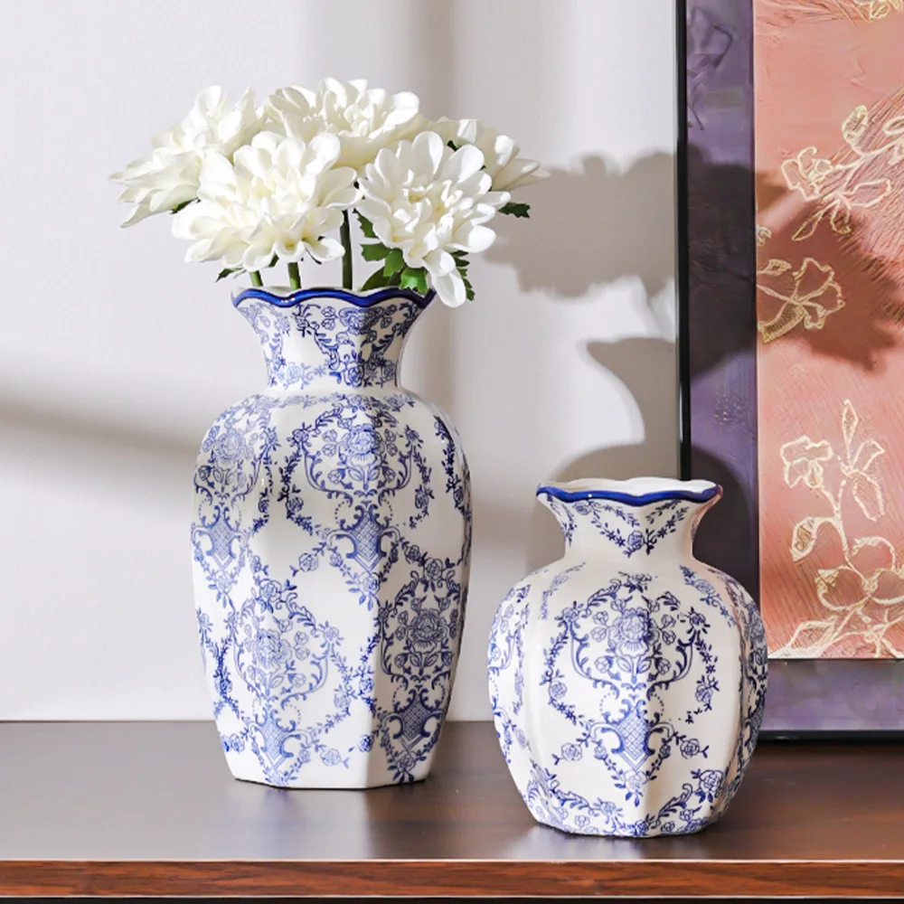 Vintage Blau-Weiße Porzellanvase, Neo-Chinesische Retro Tischdekoration für Hydrokultur-Blumen, Schreibtisch-Akzent für Zuhause