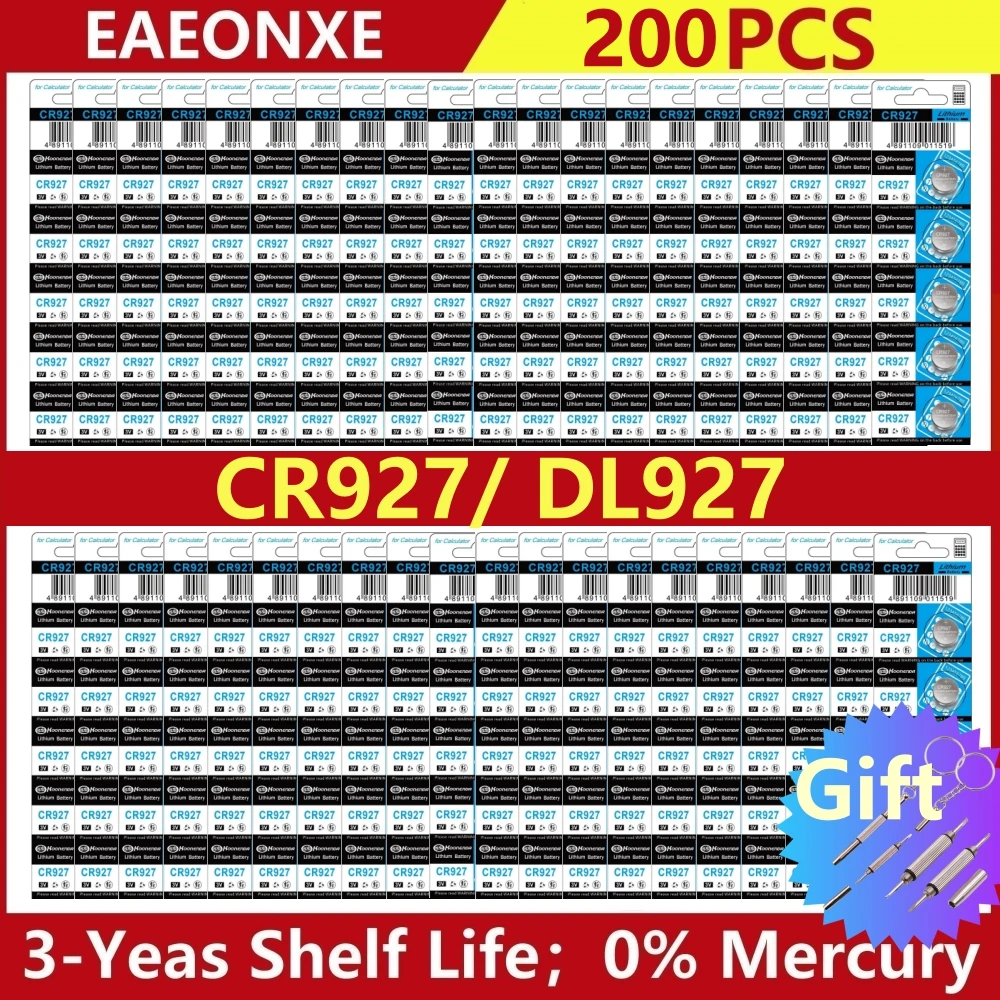 200pcs 3V Lithium Batteries CR927 CR 927 For Remote Control Laser Light Toy Clock Watch DL927 BR927 CR927-1W Button Coin Cells