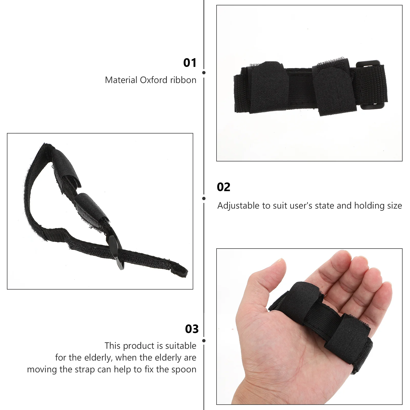 

Adaptive Utensil Strap Food Gloves Black Plate Guard Adjustable Disabled Eating Aid Device Suitable for Elderly Spoon Fixing