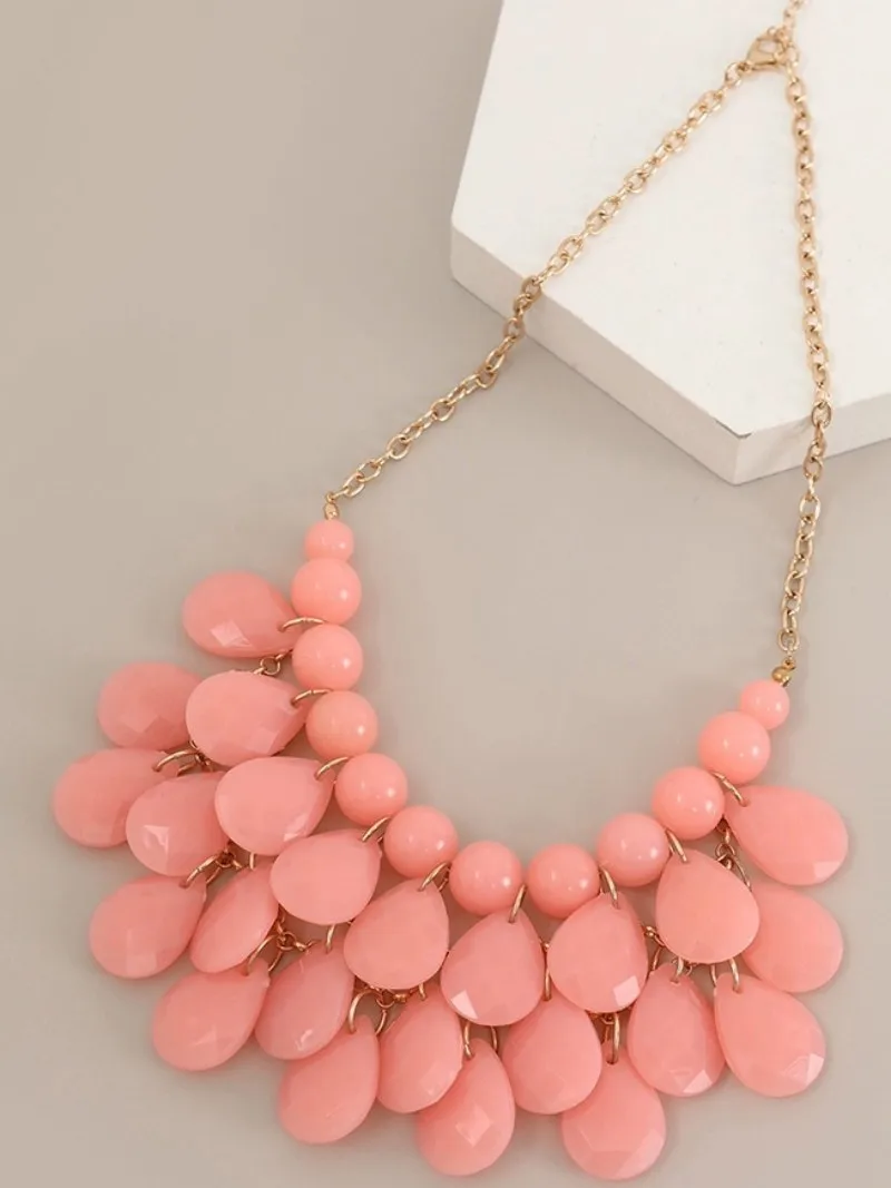 Euro-american style multi-layer drop candy color woven necklace Fashion trend pink short chain personality party jewelry