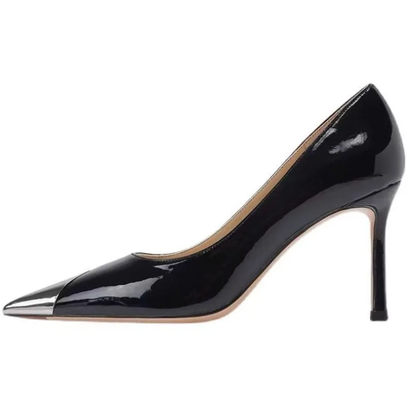 

Sharp Pointed Metal Black High Heels, Shallow Mouth, Thin Sole, Elegant Women's Formal Shoes, Office High Heels