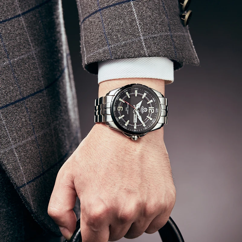 Relógio masculino superior à prova dwaterproof água quartzo negócios casual relógios de aço inoxidável data da semana relógio de pulso relogio masculino